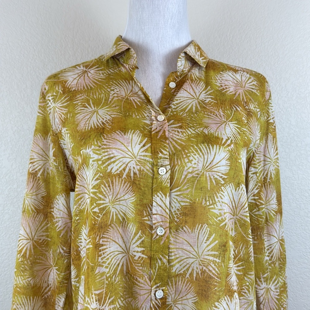 Hartford 100% Cotton Yellow Button Down Shirt with Tie Front Medium - Picture 4 of 10